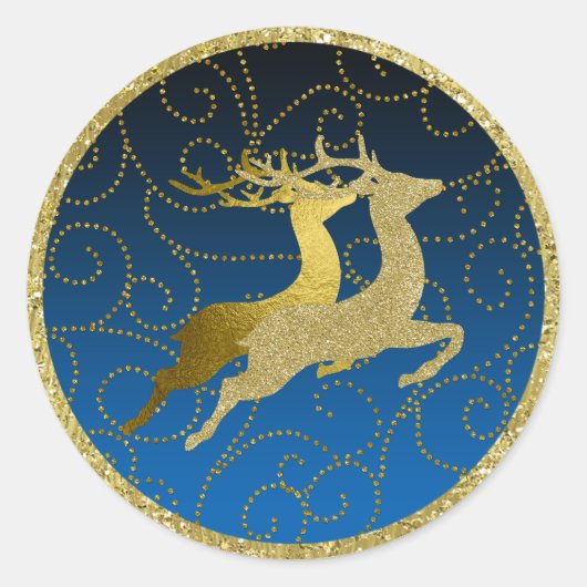 Elke kleurloze zwarte ombre Two Gold Reindeer Holi Ronde Sticker (Voorkant)