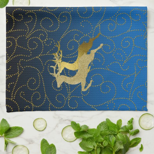 Elke kleurloze zwarte ombre Two Gold Reindeer Holi Theedoek (Gevouwen)