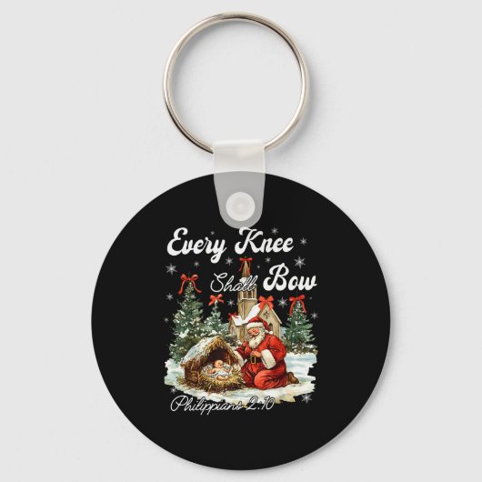 Elke Knie Zal Buigen Jezus Christelijke Kerstman Sleutelhanger (Voorkant)