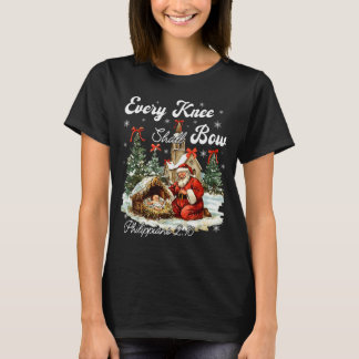 Elke Knie Zal Buigen Jezus Christelijke Kerstman T-shirt