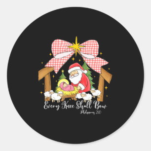 Elke Knie Zal Buigen Kerstman Kerststal Scene Ronde Sticker