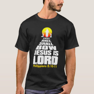 Elke knie zal Jezus inblazen... is een Christelijk T-shirt