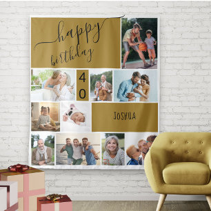 Elke Leeftijd 10 Foto Collage Persoonlijke Goud Wandkleed