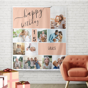 Elke Leeftijd 10 Foto Collage Persoonlijke Perzik Wandkleed