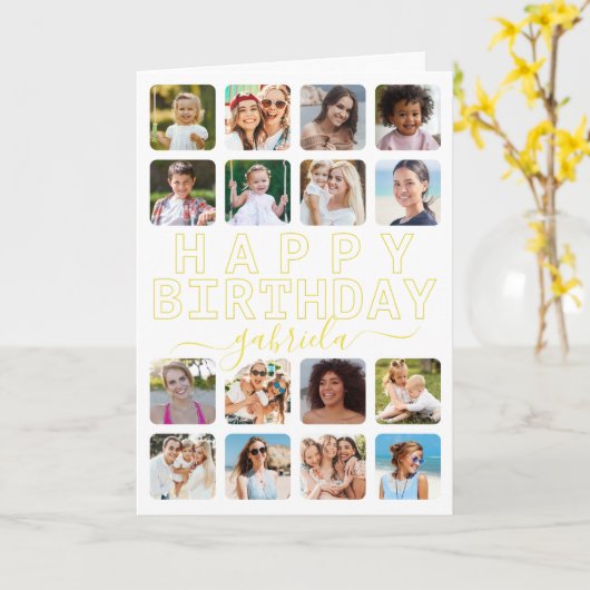 Elke Leeftijd 16-Foto Collage Verjaardag Kaart – G (Gele Bloem)