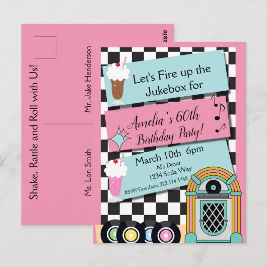 Elke leeftijd, 1950's Diner Birthday Uitnodiging (Voorkant / Achterkant)