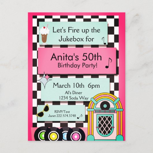 Elke leeftijd, 1950's Diner Birthday Uitnodiging (Voorkant)