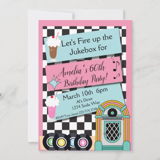 Elke leeftijd, 1950's Diner Birthday Uitnodiging (Voorkant)