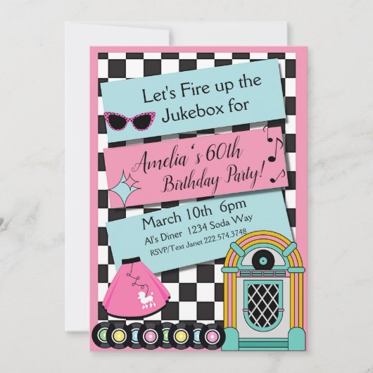 Elke leeftijd, 1950's Diner Birthday Uitnodiging (Voorkant)