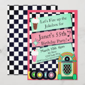 Elke leeftijd, 1950's Diner Birthday Uitnodiging (Voorkant / Achterkant)