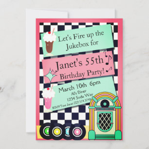 Elke leeftijd, 1950's Diner Birthday Uitnodiging