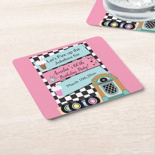 Elke leeftijd, 1950's Diner Birthday Uitnodiging Kartonnen Onderzetters (Schuin)