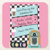 Elke leeftijd, 1950's Diner Birthday Uitnodiging Kartonnen Onderzetters (Voorkant)