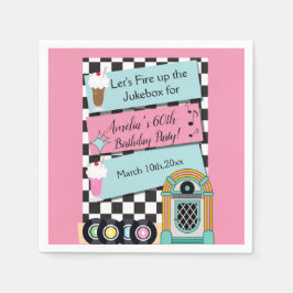 Elke leeftijd, 1950's Diner Birthday Uitnodiging Servet