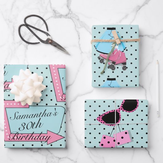 Elke leeftijd, 1950's Retro Birthday Inpakpapier Vel (Voorkant)