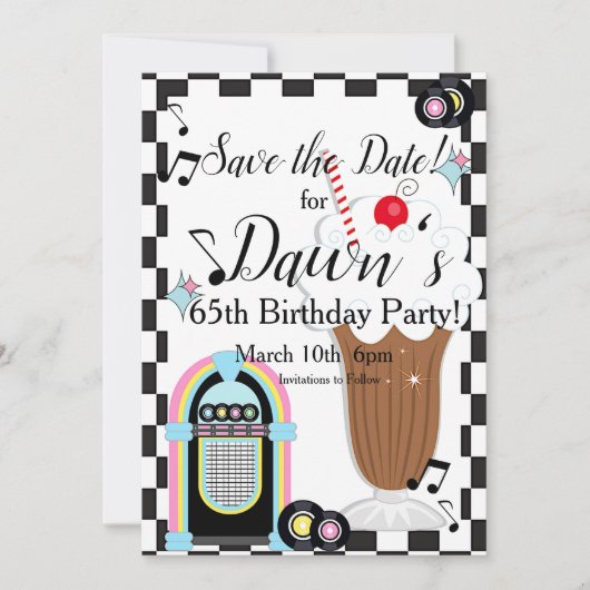 Elke leeftijd, 1950's Retro Birthday Save The Date (Voorkant)