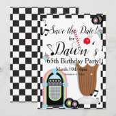 Elke leeftijd, 1950's Retro Birthday Save The Date (Voorkant / Achterkant)