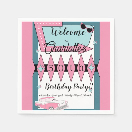 Elke leeftijd, 1950's Retro Birthday Servet (Voorkant)