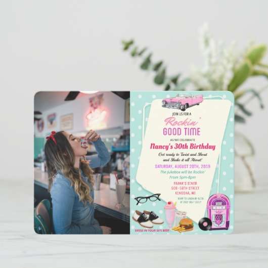 ELKE LEEFTIJD - 1950's Retro Diner Verjaardagsuitn Kaart (Staand voorkant)