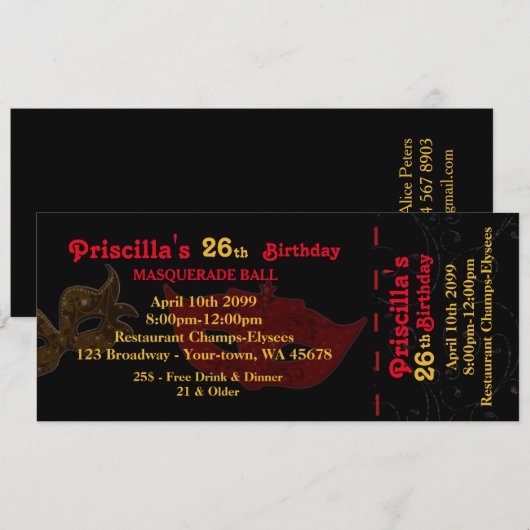 elke leeftijd, 26e, Uitnodigingskaart stijl, Verja Kaart (Voorkant / Achterkant)