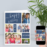 Elke leeftijd 5 Foto Collage Blauw Aangepast Birth Kaart<br><div class="desc">Gepersonaliseerde verjaardagskaart voor elke leeftijd. Het fotomalplaatje is klaar voor u om 5 van uw favoriete foto's evenals de naam en de leeftijd van de verjaardagspersoon toe te voegen. Binnen, leest de kaart "wensend u een fabelachtige verjaardag"en u hebt ook de optie om uw eigen douanebericht toe te voegen, teken...</div>