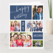 Elke leeftijd 5 Foto Collage Blauw Aangepast Birth Kaart (Voorkant)