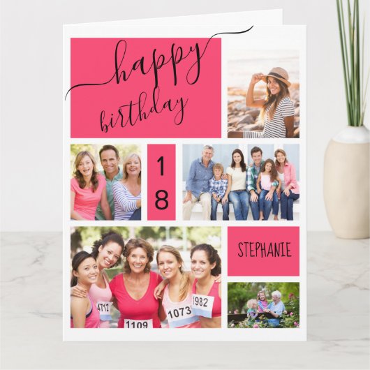 Elke leeftijd 5 Foto Collage Pink Aangepaste verja Kaart (Voorkant)