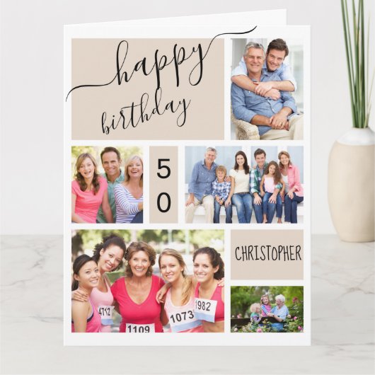 Elke leeftijd 5 Fotocollage Stone Aangepaste Birth Kaart (Voorkant)