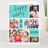 Elke leeftijd 5 fotocollage turquoise aangepaste v kaart (Voorkant)