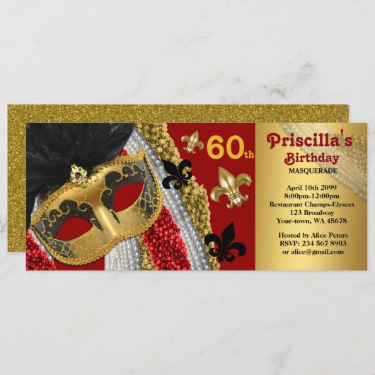 elke leeftijd,60e, Uitnodiging Ticket stijl, Verja (Voorkant / Achterkant)