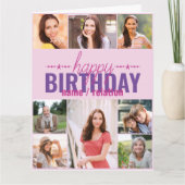 Elke leeftijd 8 Foto Collage Persoonlijk Roze Birt Kaart (Voorkant)