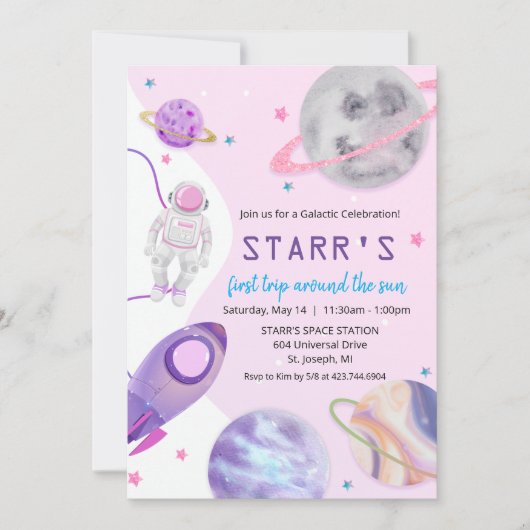 ELKE LEEFTIJD - Astronaut Girl Birthday - uitnodig Kaart (Voorkant)