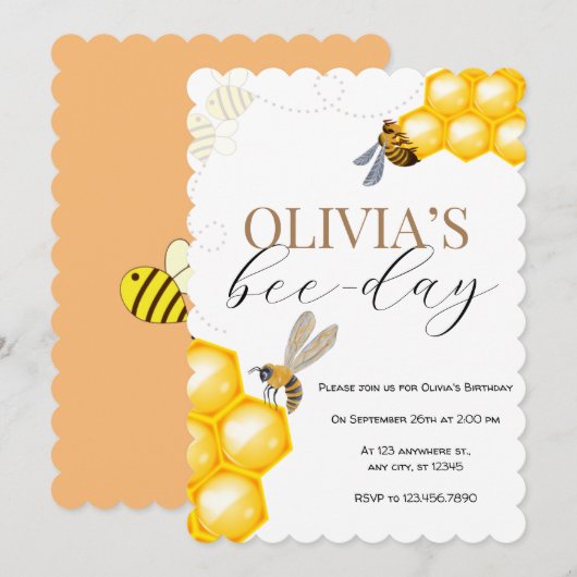 Elke leeftijd, bijen thema meisje verjaardag kaart (Voorkant / Achterkant)