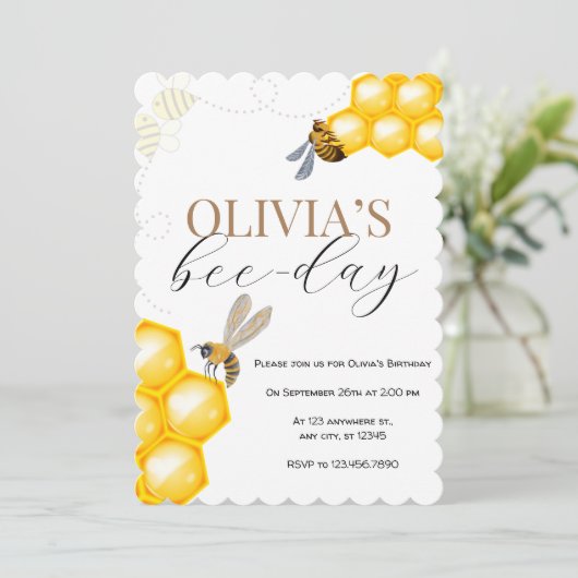 Elke leeftijd, bijen thema meisje verjaardag kaart (Staand voorkant)