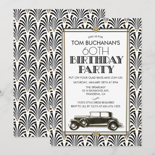 ELKE LEEFTIJD - Birthday Art Deco Gatsby-uitnodigi Kaart (Voorkant / Achterkant)