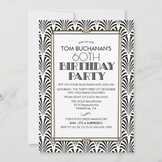 ELKE LEEFTIJD - Birthday Art Deco Gatsby-uitnodigi Kaart (Voorkant)