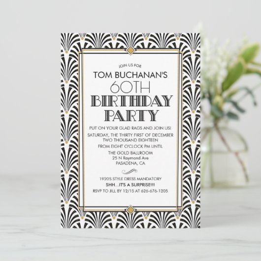 ELKE LEEFTIJD - Birthday Art Deco Gatsby-uitnodigi Kaart (Staand voorkant)