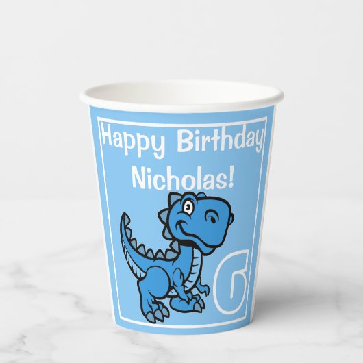 Elke leeftijd Blue T Rex Dinosaurus Verjaardag Papieren Bekers (Achterkant)