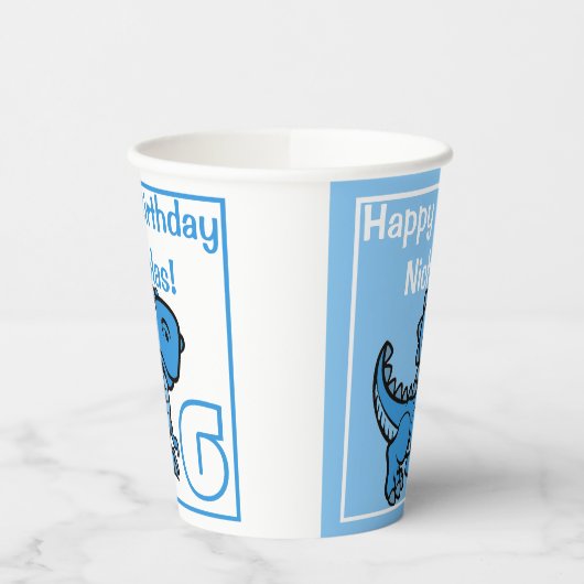 Elke leeftijd Blue T Rex Dinosaurus Verjaardag Papieren Bekers (Links)