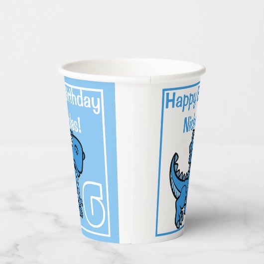 Elke leeftijd Blue T Rex Dinosaurus Verjaardag Papieren Bekers (Rechts)