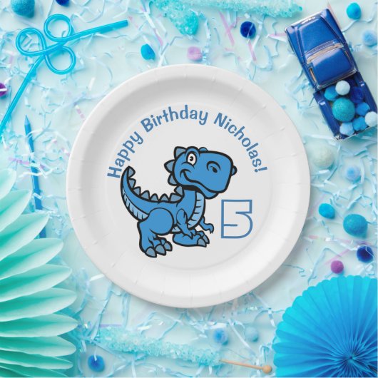 Elke leeftijd Blue T Rex Dinosaurus Verjaardag Papieren Bordje (Feest)