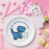 Elke leeftijd Blue T Rex Dinosaurus Verjaardag Papieren Bordje (Feest)