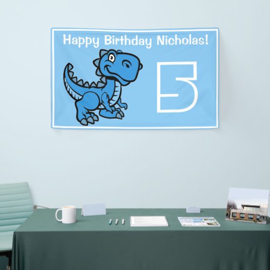 Elke leeftijd Blue T Rex Dinosaurus Verjaardag Spandoek (Beurs)