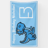 Elke leeftijd Blue T Rex Dinosaurus Verjaardag Spandoek (Verticaal)