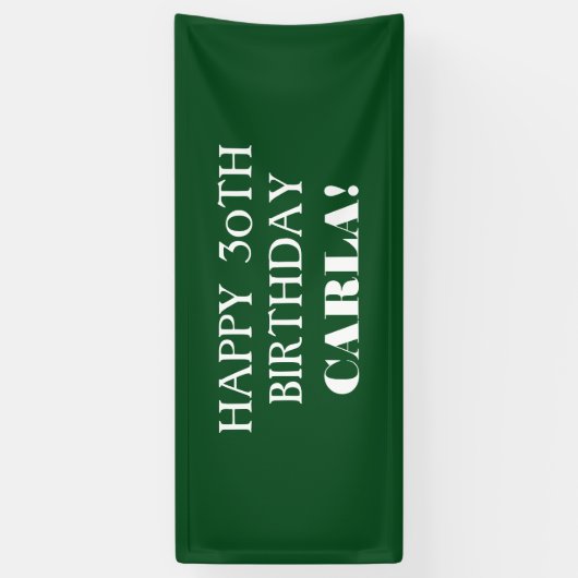 Elke Leeftijd Donkergroen White Happy Birthday Ban Spandoek (Verticaal)