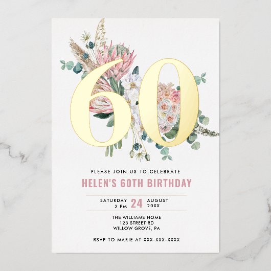 Elke leeftijd Elegant modern Roos Floral Folie Uitnodiging (Voorkant)