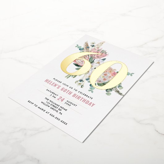 Elke leeftijd Elegant modern Roos Floral Folie Uitnodiging (Gedraaid)