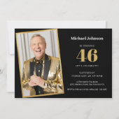 Elke leeftijd Elegant Zwart Goud Foto Verjaardag Kaart (Voorkant)