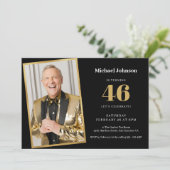 Elke leeftijd Elegant Zwart Goud Foto Verjaardag Kaart (Staand voorkant)