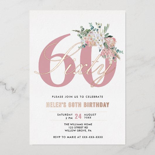 Elke Leeftijd Elegante Moderne Stof Rose Bloem Folie Uitnodiging (Voorkant)